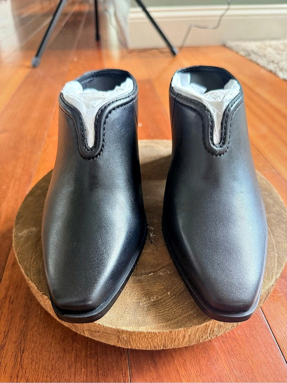 Paolo Linea Shelley Black Leather Block Heel Mules Size 7 NIB